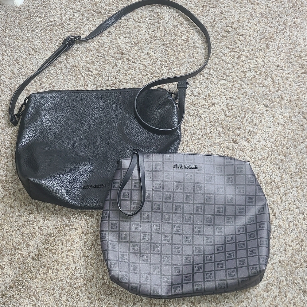 Steve Madden Black and Gray Shoulder Bag And Wristlet Duo